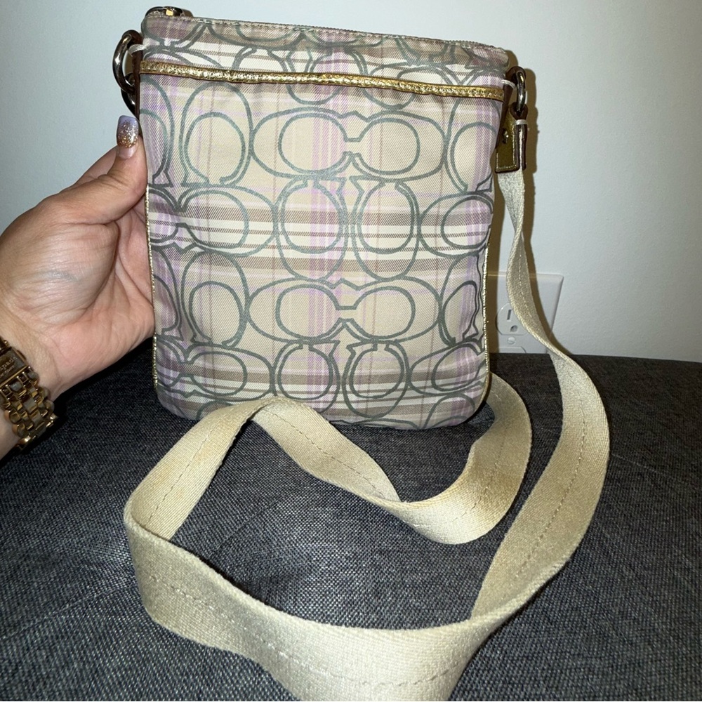Coach Poppy Lilac & Khaki Tartan Crossbody Bag